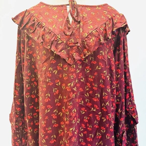 NWT SONOMA Women Long Sleeve Keyhole Neck Pullover Red Floral Shirt Plus Sz 2X - Picture 1 of 12